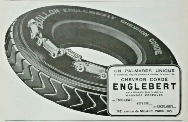 Publicité De Presse 1926 Chevron Cordé Englebert Un Palmares Unique