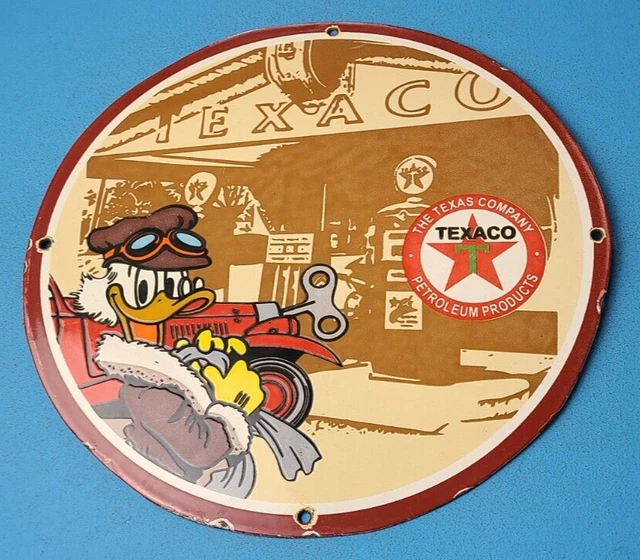 Vintage Texaco Gasoline Porcelain Duck Petro Gas Service Station Pump Plate Sign