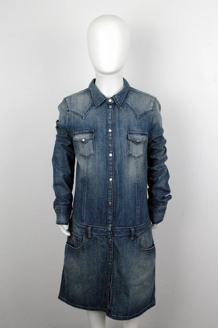 Vestito Bimba Diesel Jeans Taglia 14 Anni Abito Cotone Blu Manica Lunga Denim