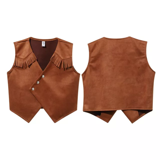 Kids Press Buttons Vest Pointed Hem Boys Western Cowboy Carnival Dress Up