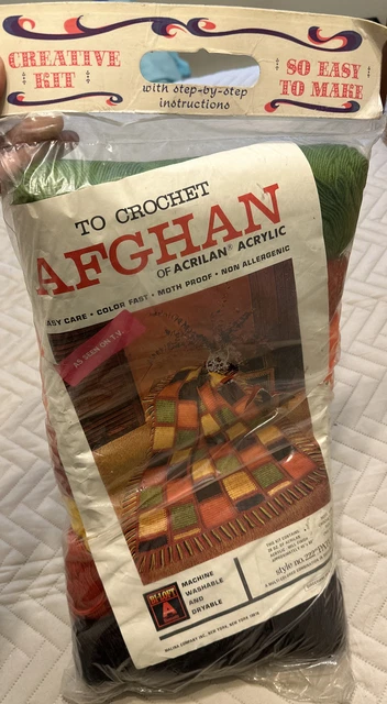 PARCHES Vintage Malina Afghan #222 Vintage Marrón Marfil Hilo Acrílico