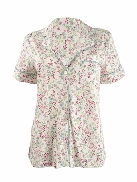 Charter Club Notch Collar Short Sleeve Pajama Top Pink Floral Field Print XL