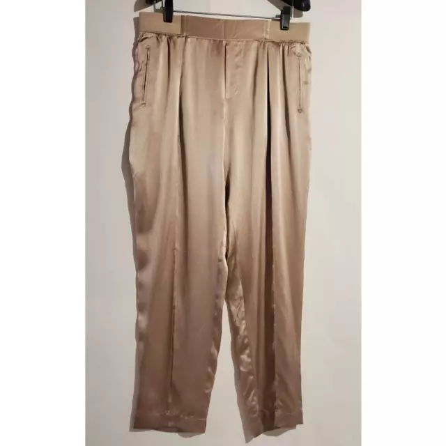 ATM Anthony Thomas Melillo 100% Silk Pintuck Pull On Pants Womens Size M Tan