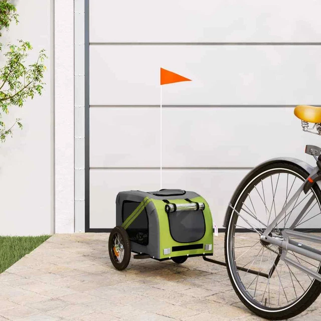 Rimorchio da Bici per Cani Verde e Grigio Oxford e Ferro