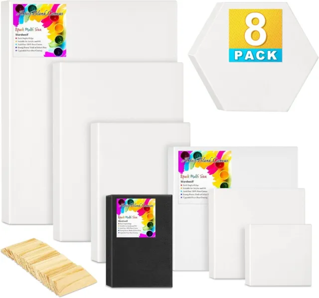 Paint Canvases for Painting, 4 Pack, 8 x 12 inches, Oval Blank Canvas Bulk,  100% Cotton Stretched Canvas, 8 oz Gesso-Primed