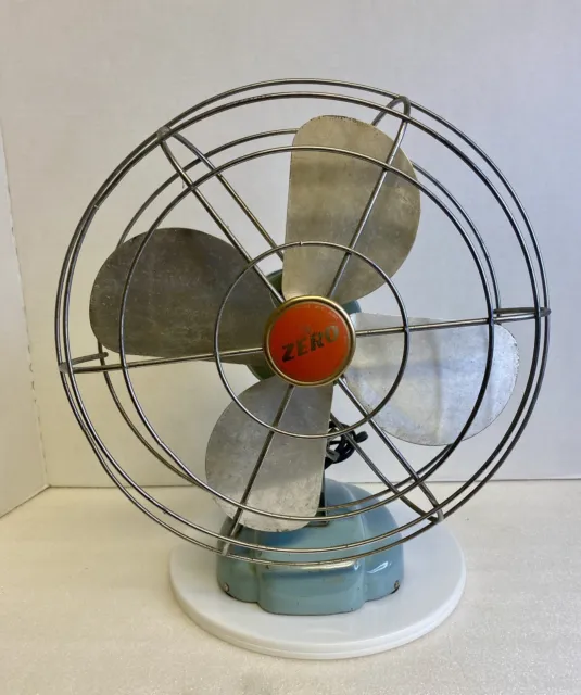 Vintage McGraw Bersted ZERO Blue Metal Cage Desk Fan 1265R USA. Please Read.