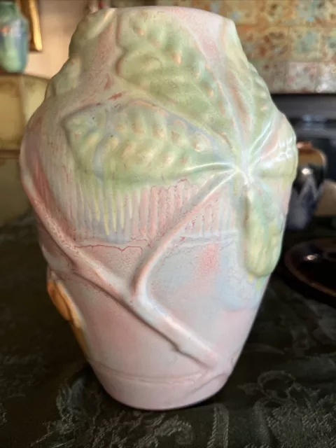 🔥Fine c. 1905 9.5” Early Weller Pottery Fru Russet Vase Horse Chestnuts 3