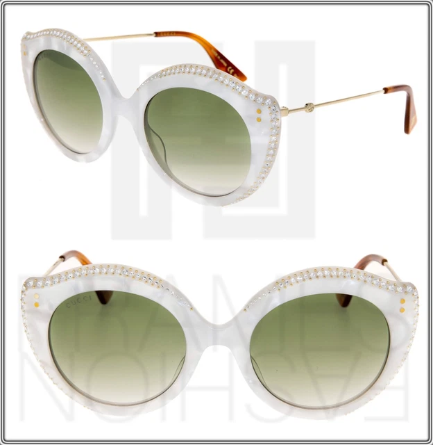 GUCCI SUNGLASSES GG0214S ROUND CAT EYE FRAME CRYSTAL RARE New GUCCI Crystal Lips Black Pink Mirror Lens Women  main image 4