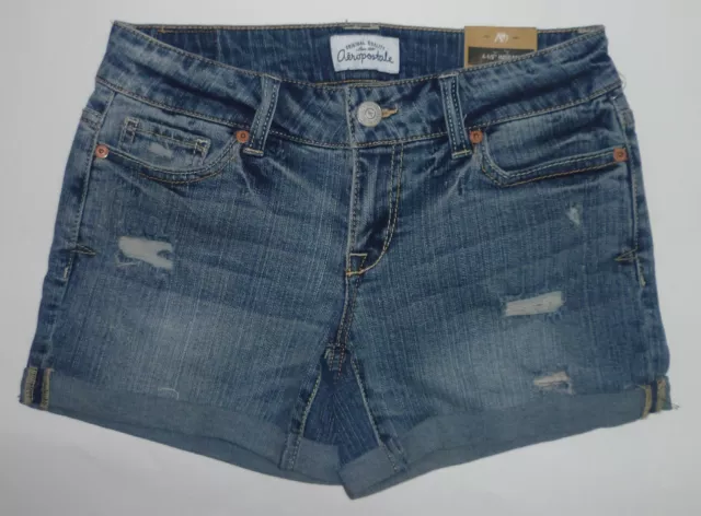 Womens AEROPOSTALE Destroyed Medium Wash Denim Boyfriend Shorts NWT #0343