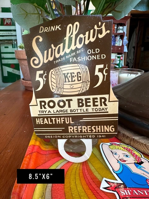 SWALLOW’S ROOT BEER VINTAGE 1941 Bottle Topper PAPER CARDBOARD NEW OLD STOCK