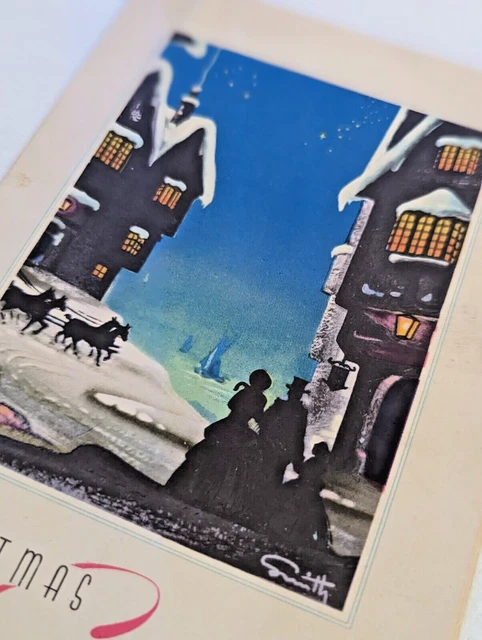 Vintage 1940's Moonlight Horse & Carriage Christmas Greeting Card (EB5069)
