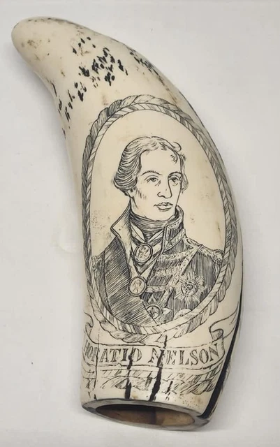 Scrimshaw Replica Tusk Horatio Nelson & H.M. Victory