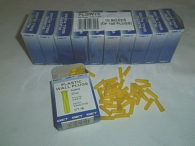 1000 ENCHUFES DE PARED AMARILLOS - 22 mm para tornillo talla 4-10 y taladro tamaño 5,5 mm - NUEVOS
