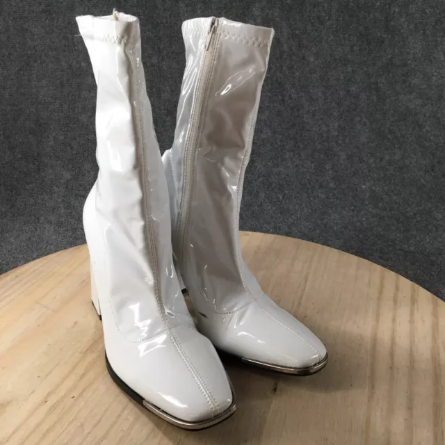 Nasty Gal Sock Boots Womens 7 White Patent Leather Side Zip Block Heels Casual 3