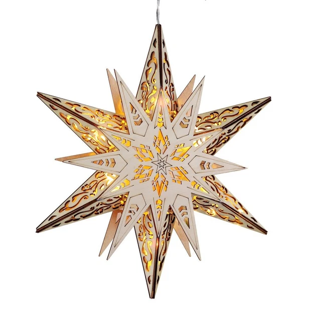 LED Weihnachtsstern 30 cm aus Holz beleuchtet Adventsstern Weihnachts Dekoration