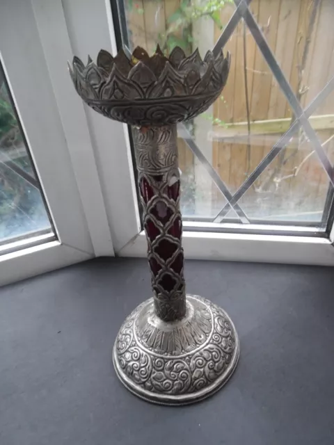 Antique 19th C Islamic Middle Eastern Silver over Copper Candlestick