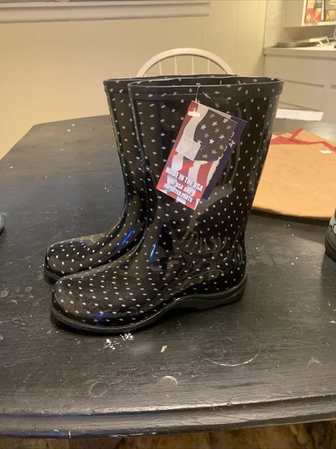 Sloggers Women's Size 7 Rain & Garden Boots Black w White Polka Dots Made in USA