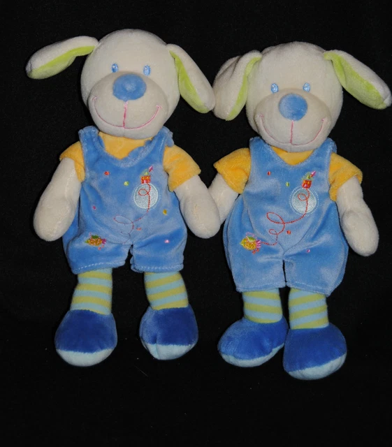 Lot 2 Peluche Doudou Chien Bleu MOTS D'ENFANTS Leclerc Nicotoy Lapin Vert 27 Cm