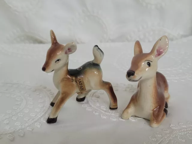 Vintage Relco Japan Ceramic Deer Bambi Fawn &  Doe Salt & Pepper Shaker Set