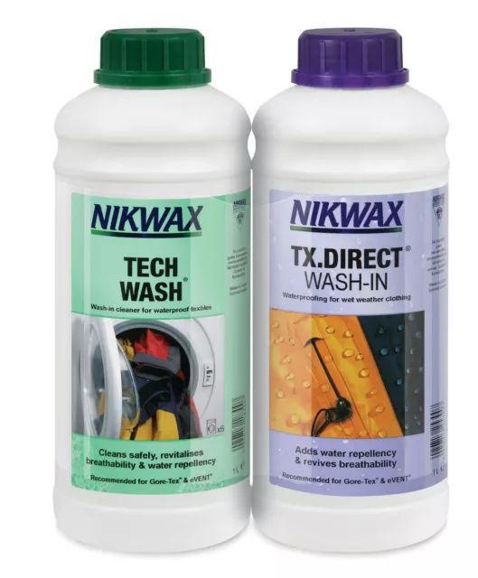 Nikwax Tech Wash TX Direct Twin Pack Cleaning Waterproof Outdoor Clothing 1L