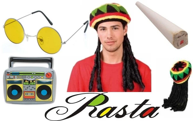 NEW RASTA JAMAICAN Hat Wig Dreadlocks Fake Spliff Inflatable Boom Box ...