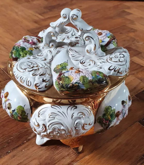 Keramik Deckeldose Made in Italy Rosen Blüten