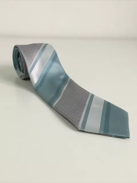 Tootal Teal Men’s Tie - Blue & Grey Striped Vintage Necktie - 2.75” Narrow Size