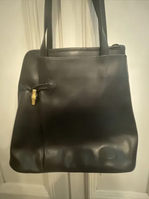 Auth Roseau Bamboo Leather Longchamp Shoulder Bag Purse Vintage Black