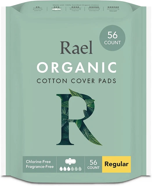 Almohadillas Rael para mujer, almohadillas de algodón orgánico - absorción regular,