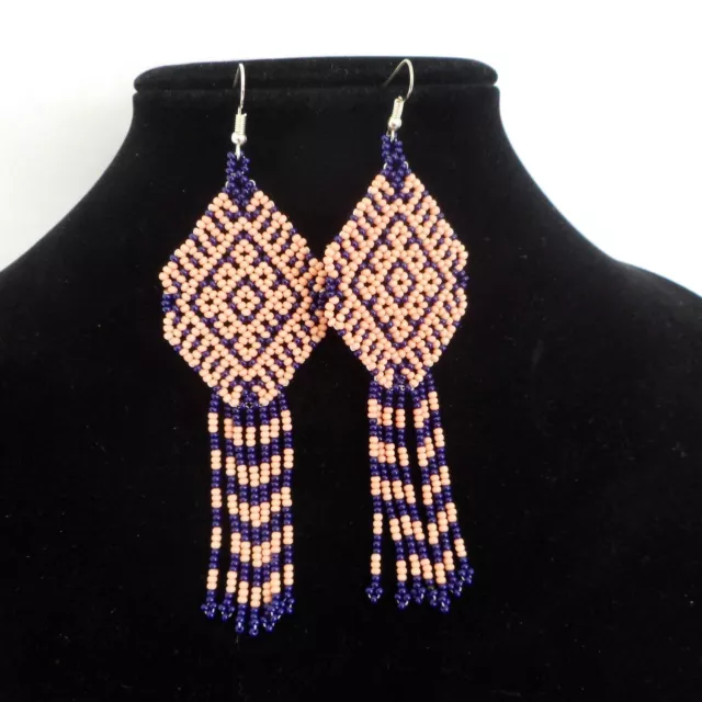 Huichol Beaded Earrings Aztec Gods Eye Ethnic Handmade Mexican Folk Art