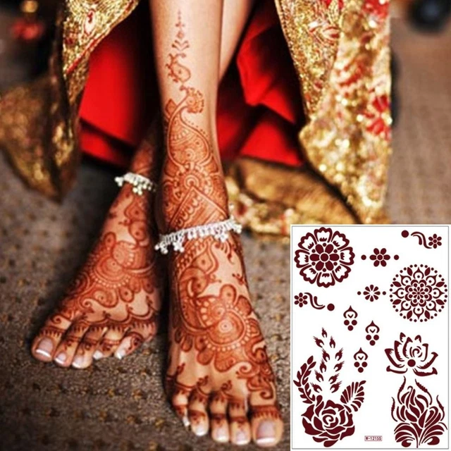 Brun Rouge Faux tatouage Imperméable Mehndi Autocollants  Main