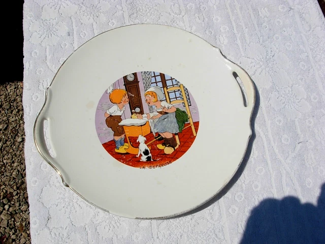 BEAU PLAT à TARTE ANCIEN DIGOIN SARREGUEMINES décor ENFANT époque année 1900