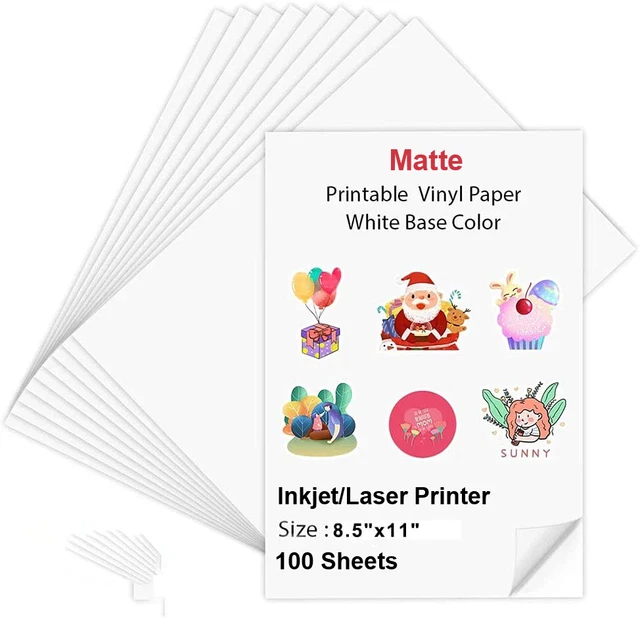 100 PRINTABLE VINYL Sticker Paper Matte 8.5 x 11 for Cricut Inkjet