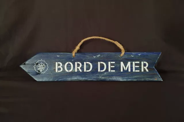 Panneau Flèche Bois Flotté "BORD DE MER" Décoration Création Artisanale