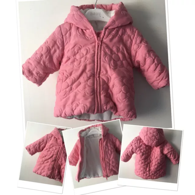 Mothercare baby girls pink embossed flower padded coat 3-6 Months