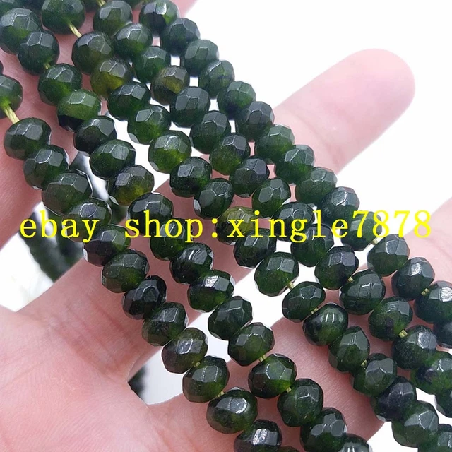 Natural 4x6mm Dark Green Jade Faceted Rondelle Gemstones Loose Beads 15" AAA+