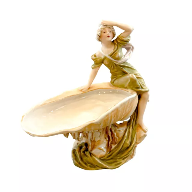 Art Nouveau Royal Dux porcelain "Maiden on shell" vide poche figurine, model 818