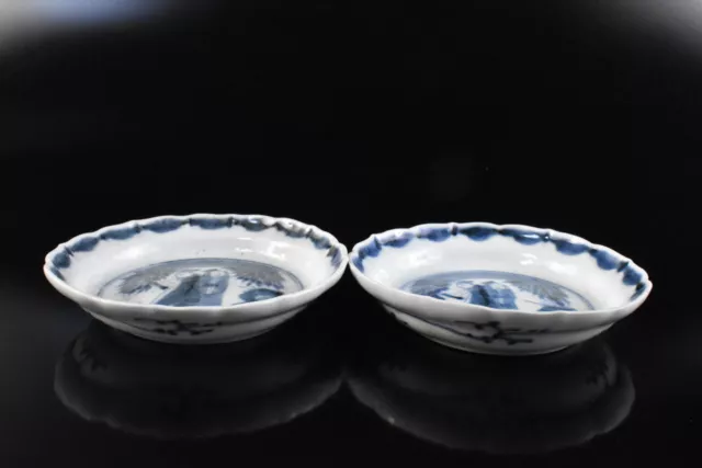 F4824: Japanese Old Imari-ware Blue&White Wise Man painting PLATE/dish 2pcs,