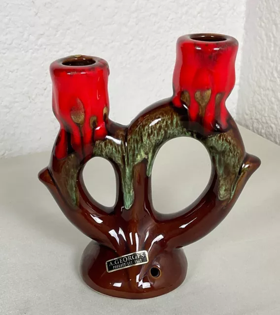 Old 20th century candle holder, ceramic candlestick A.Georges Pougués-les-eaux