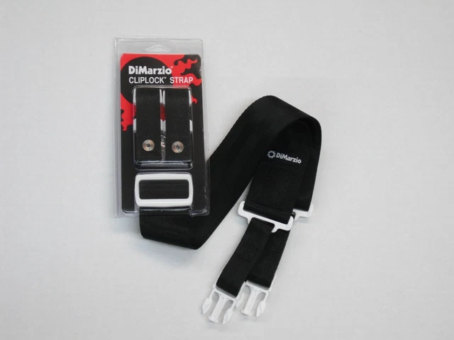 DIMARZIO SHORT NYLON CLIPLOCK STRAP 2 INCH WIDE BLACK W/WHITE HARDWARE DD2200s