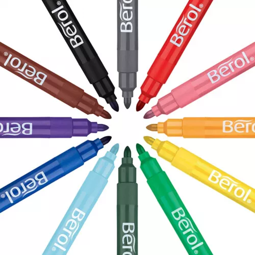 Berol Colour Broad or Fine Fibre Tip Markers - Choice of 12 Colours - School Art