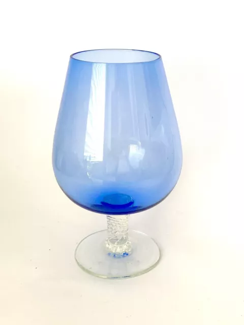 Vintage 1960’s Empoli Italian  Blue Glass Brandy Balloon Snifter 19cm H