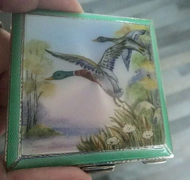 Super Sterling Silver Enamel Flying Geese Compact h/m 1948 Henry Clifford Davies