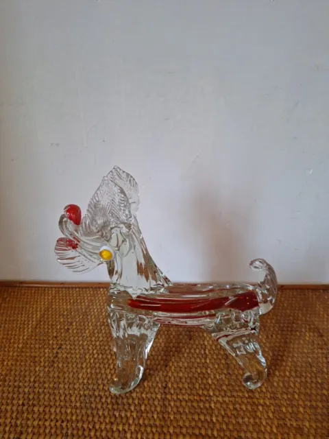 Murano Glass Dog Scottie Terrier Vintage MCM Red & Clear Large 9.5" Tall