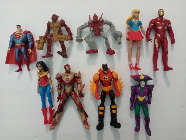 DC Comics Lot of 9 Bionicle Marvel Action Figures Superman Joker Batman Iron Man