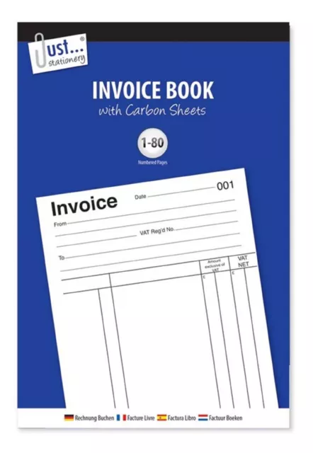 Full Size Invoice Book A5 Receipt Book Pad Carbon Sheets Numbered Cash 80 Pages