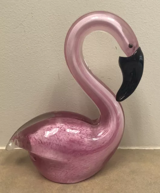 Art Glass Pink Bird Flamingo Paperweight, Figurine, Decor, 6 Inches Tall