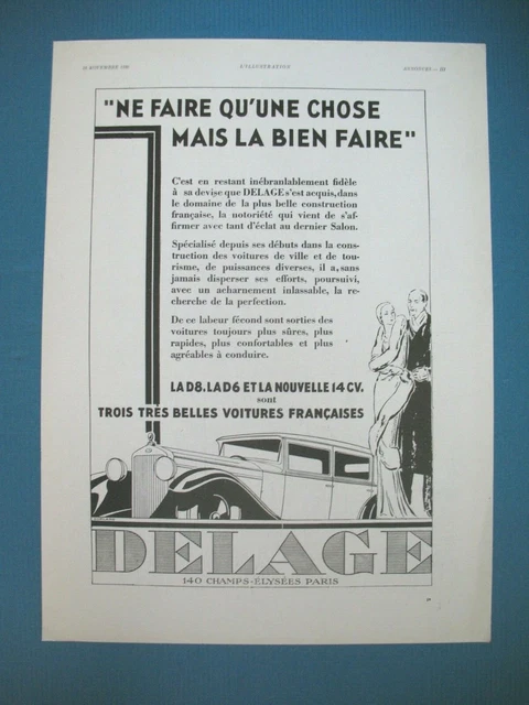 Publicite De Presse Delage Automobile Bien Faire La Chose French Ad 1930