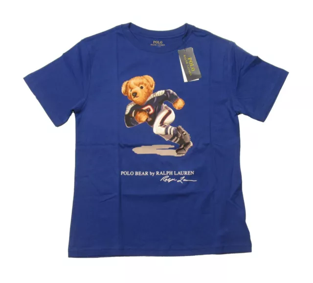 Polo Ralph Lauren Boys Blue Polo Bear Football Graphic Short Sleeve T-Shirt