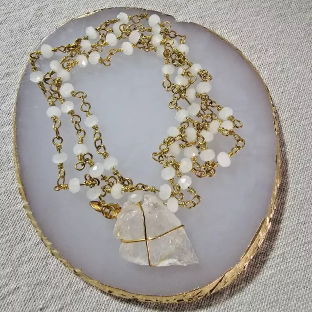 Multi Strand Rough Quartz Arrow Head Pendant Choker Y Drop Necklace Ice Look